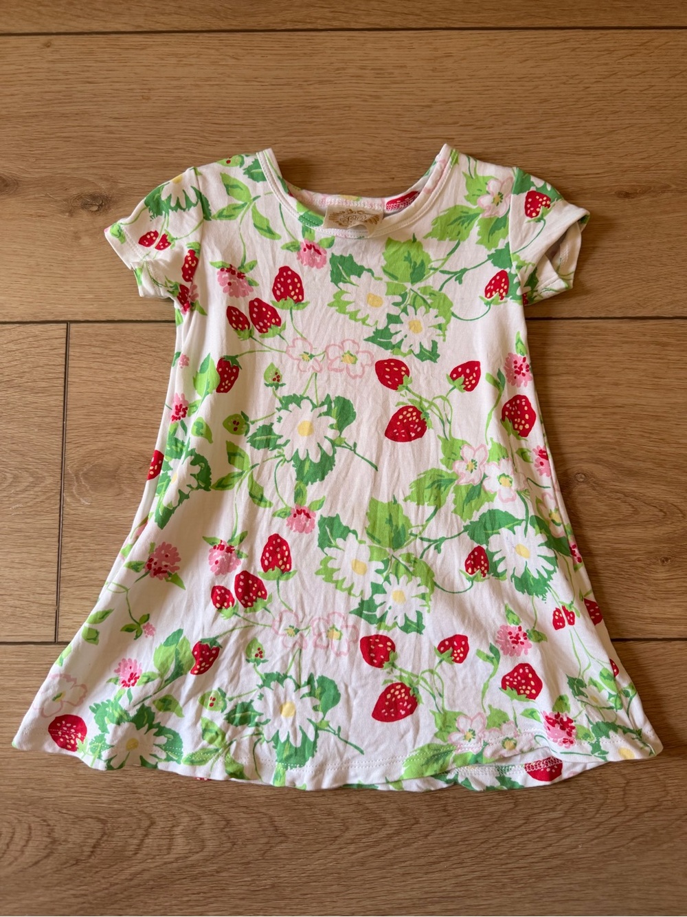 Strawberry Daisy Print Girls' T-Shirt Dress